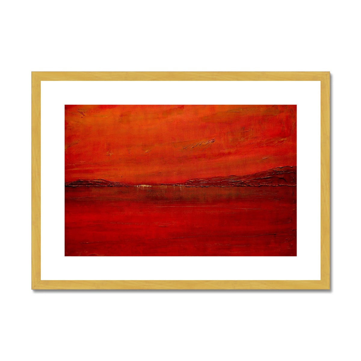Deep Loch Lomond Sunset Painting | Antique Framed & Mounted Prints From Scotland-Antique Framed & Mounted Prints-Scottish Lochs & Mountains Art Gallery-A2 Landscape-Gold Frame-Paintings, Prints, Homeware, Art Gifts From Scotland By Scottish Artist Kevin Hunter
