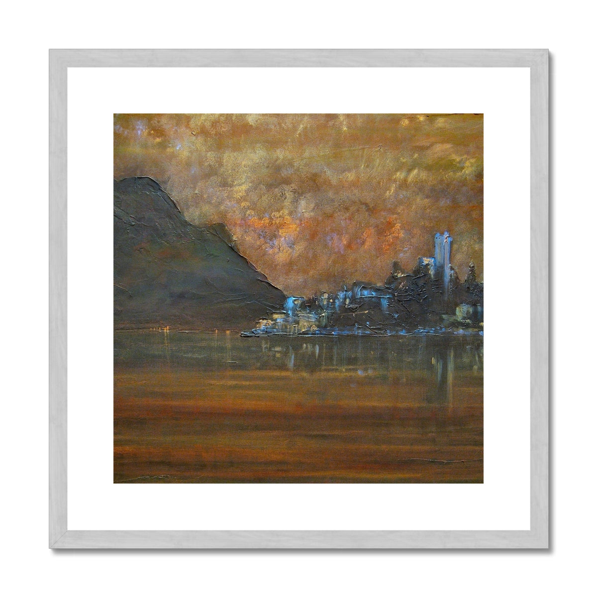 Lake Garda Dusk Italy Painting | Antique Framed & Mounted Prints From Scotland-Antique Framed & Mounted Prints-World Art Gallery-20"x20"-Silver Frame-Paintings, Prints, Homeware, Art Gifts From Scotland By Scottish Artist Kevin Hunter