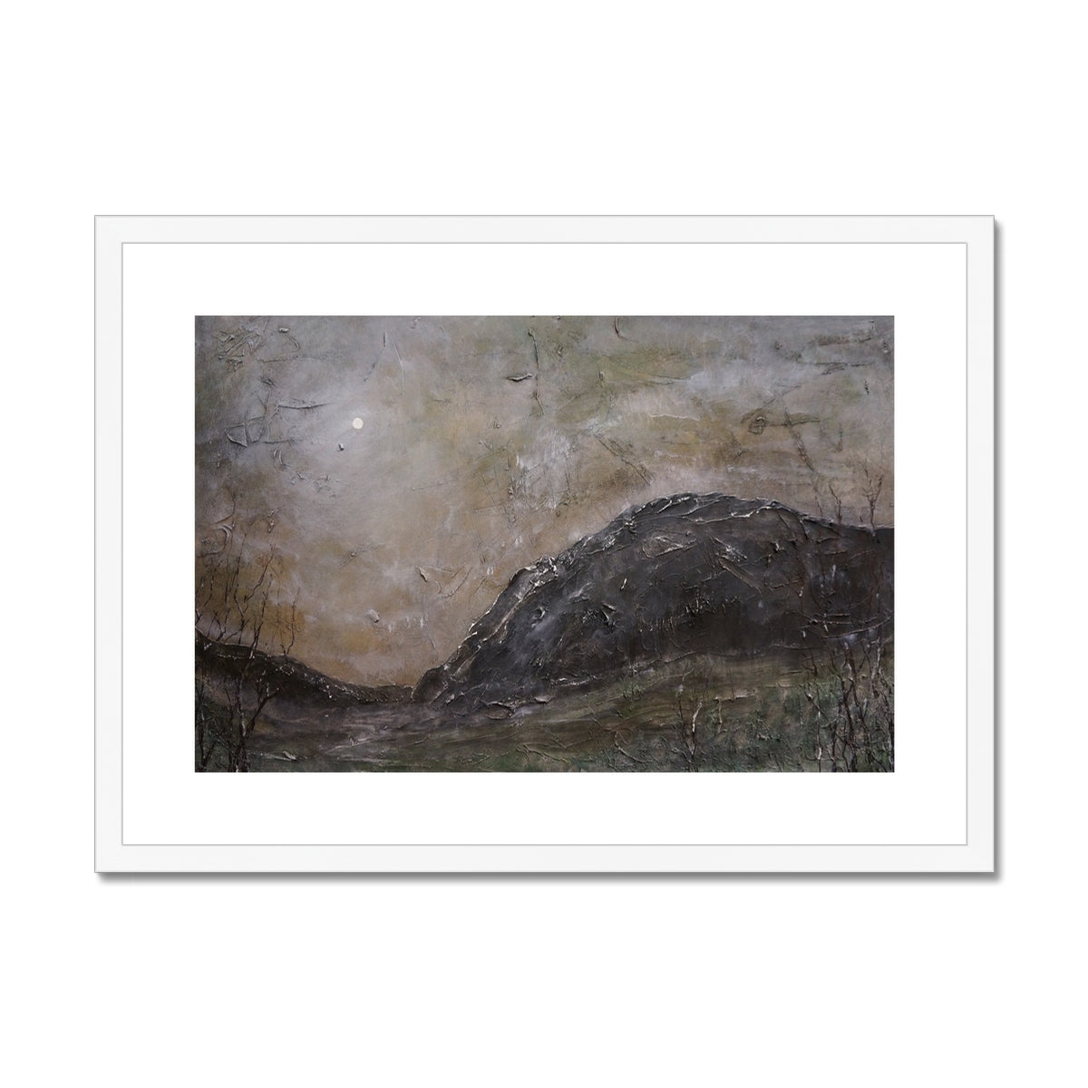Glen Nevis Moonlight Painting | Framed & Mounted Prints From Scotland-Framed & Mounted Prints-Scottish Lochs & Mountains Art Gallery-A2 Landscape-White Frame-Paintings, Prints, Homeware, Art Gifts From Scotland By Scottish Artist Kevin Hunter