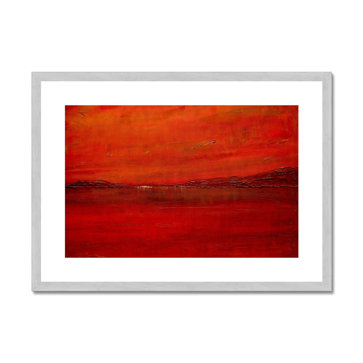 Deep Loch Lomond Sunset Painting | Antique Framed & Mounted Prints From Scotland-Antique Framed & Mounted Prints-Scottish Lochs & Mountains Art Gallery-A2 Landscape-Silver Frame-Paintings, Prints, Homeware, Art Gifts From Scotland By Scottish Artist Kevin Hunter