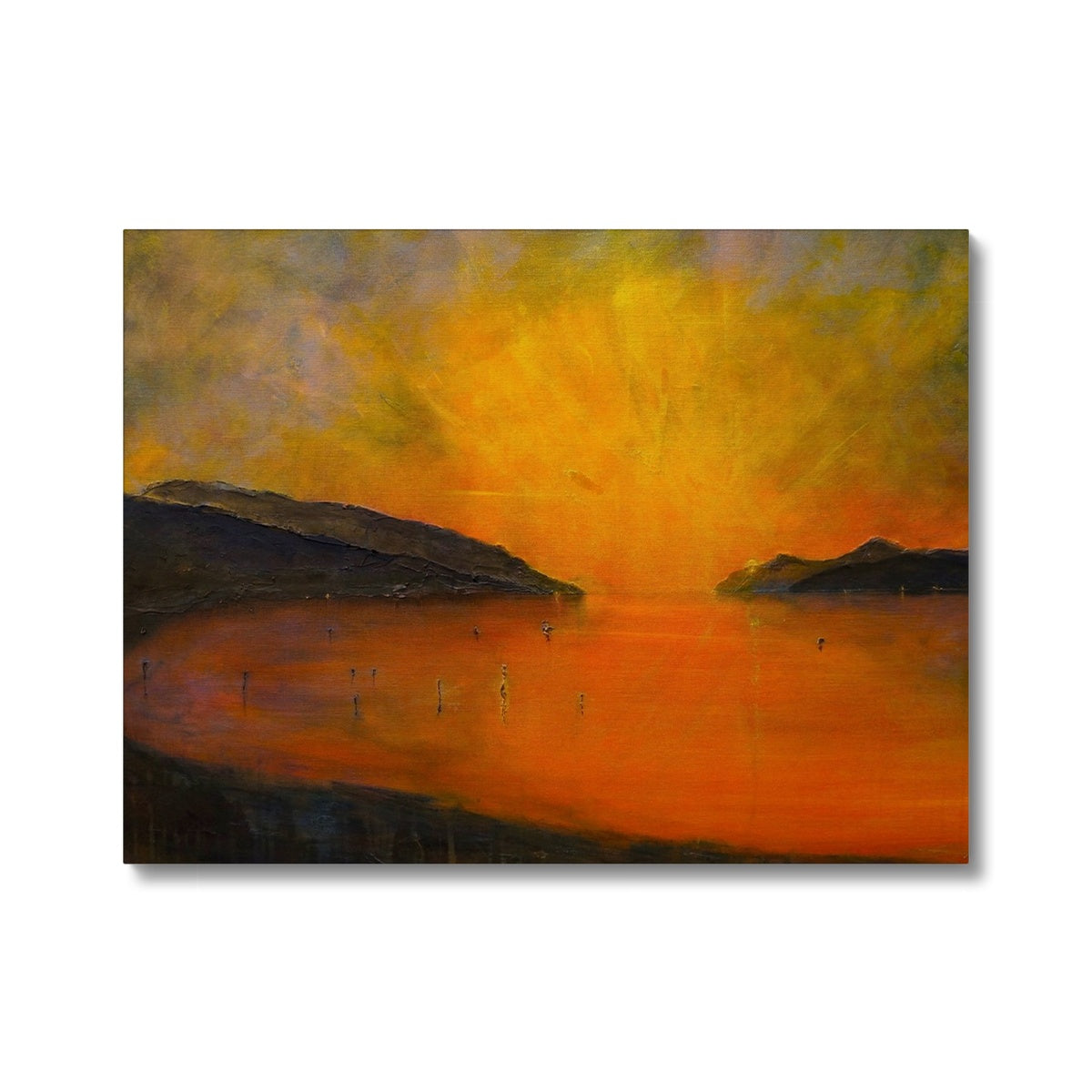 Loch Ness Sunset Painting | Canvas-Contemporary Stretched Canvas Prints-Scottish Lochs & Mountains Art Gallery-24"x18"-Paintings, Prints, Homeware, Art Gifts From Scotland By Scottish Artist Kevin Hunter