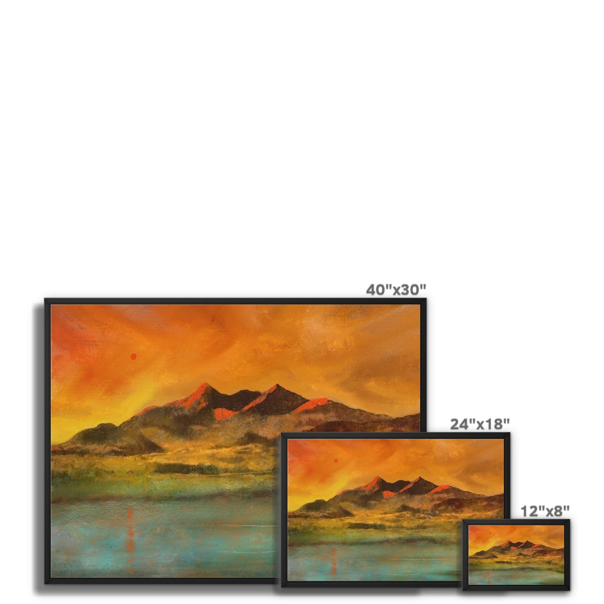 Skye Red Moon Cuillin Painting | Framed Canvas From Scotland-Floating Framed Canvas Prints-Skye Art Gallery-Paintings, Prints, Homeware, Art Gifts From Scotland By Scottish Artist Kevin Hunter