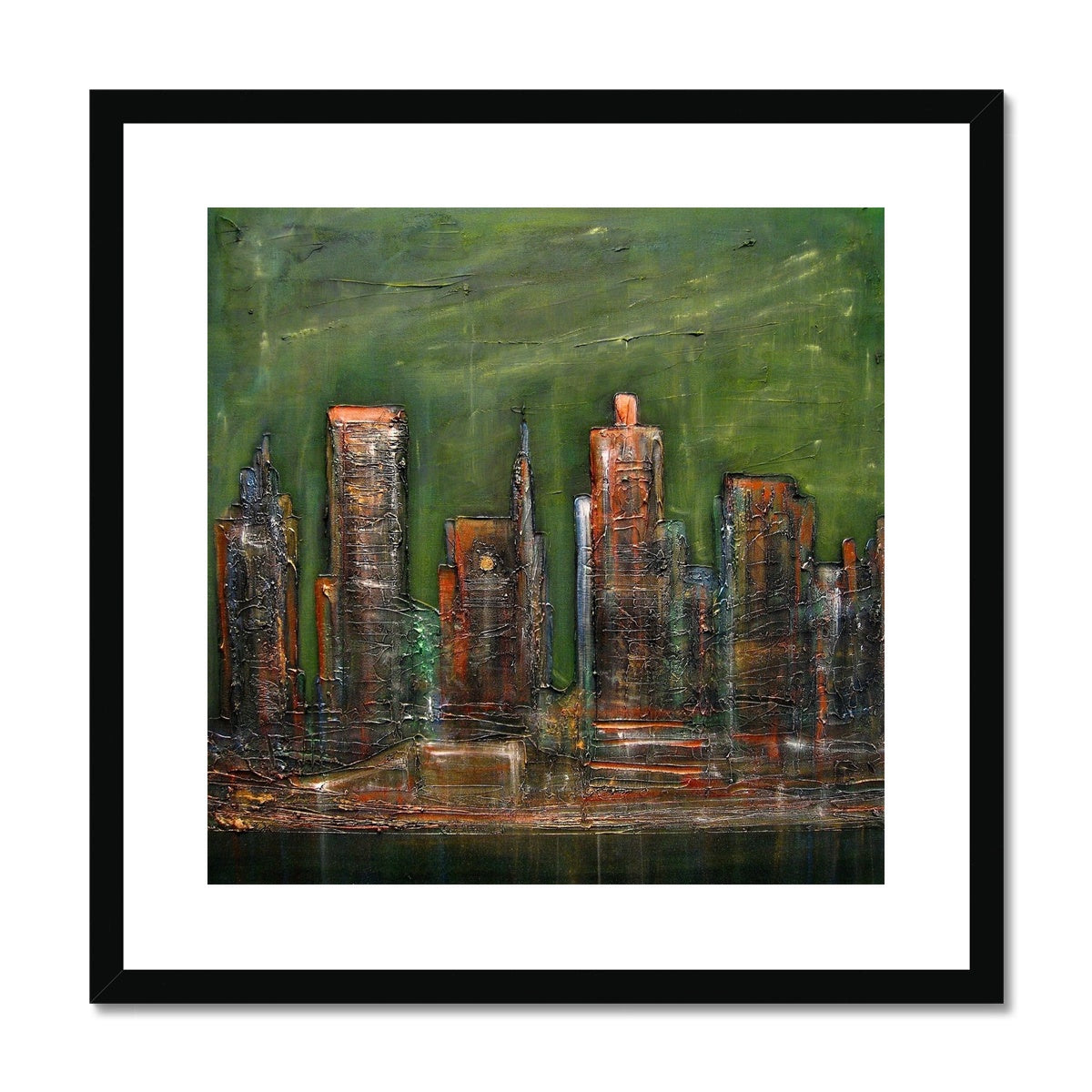 A Neon New York Painting | Framed & Mounted Prints From Scotland-Framed & Mounted Prints-World Art Gallery-20"x20"-Black Frame-Paintings, Prints, Homeware, Art Gifts From Scotland By Scottish Artist Kevin Hunter