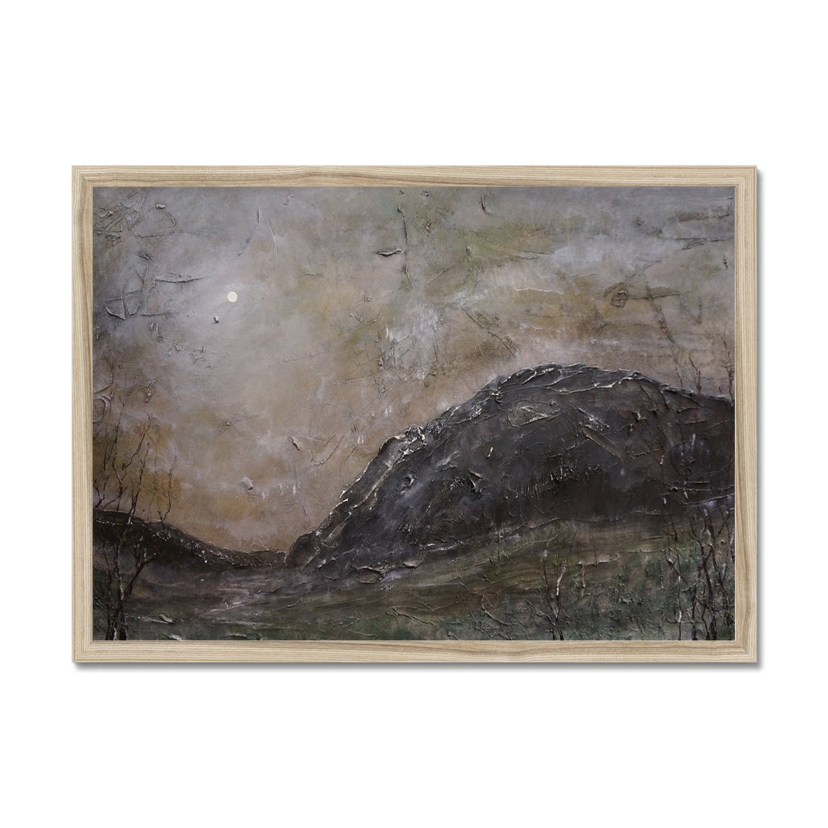 Glen Nevis Moonlight Painting | Framed Prints From Scotland-Framed Prints-Scottish Lochs & Mountains Art Gallery-A2 Landscape-Natural Frame-Paintings, Prints, Homeware, Art Gifts From Scotland By Scottish Artist Kevin Hunter