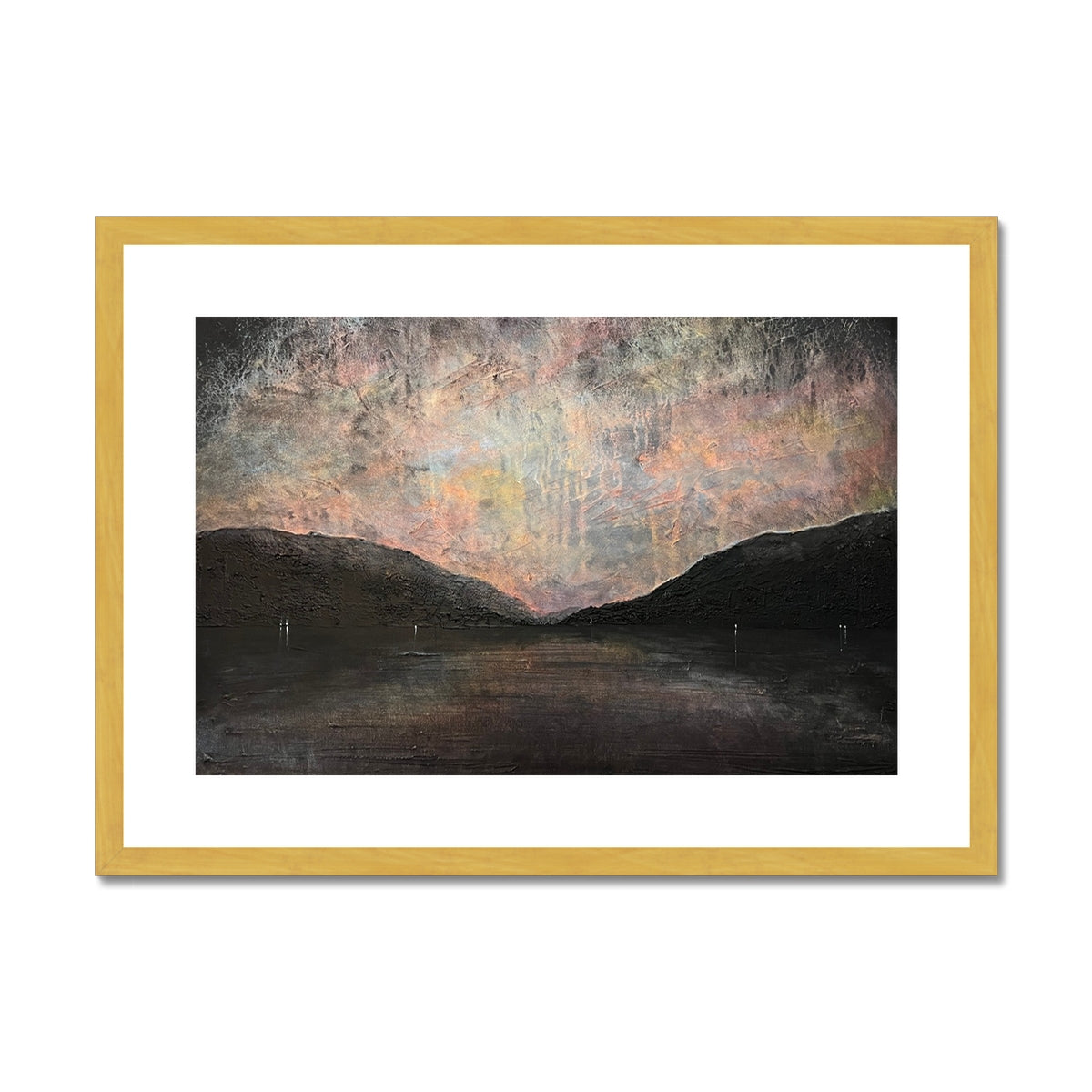 A Brooding Loch Lomond Painting | Antique Framed & Mounted Prints From Scotland-Antique Framed & Mounted Prints-Scottish Lochs & Mountains Art Gallery-A2 Landscape-Gold Frame-Paintings, Prints, Homeware, Art Gifts From Scotland By Scottish Artist Kevin Hunter