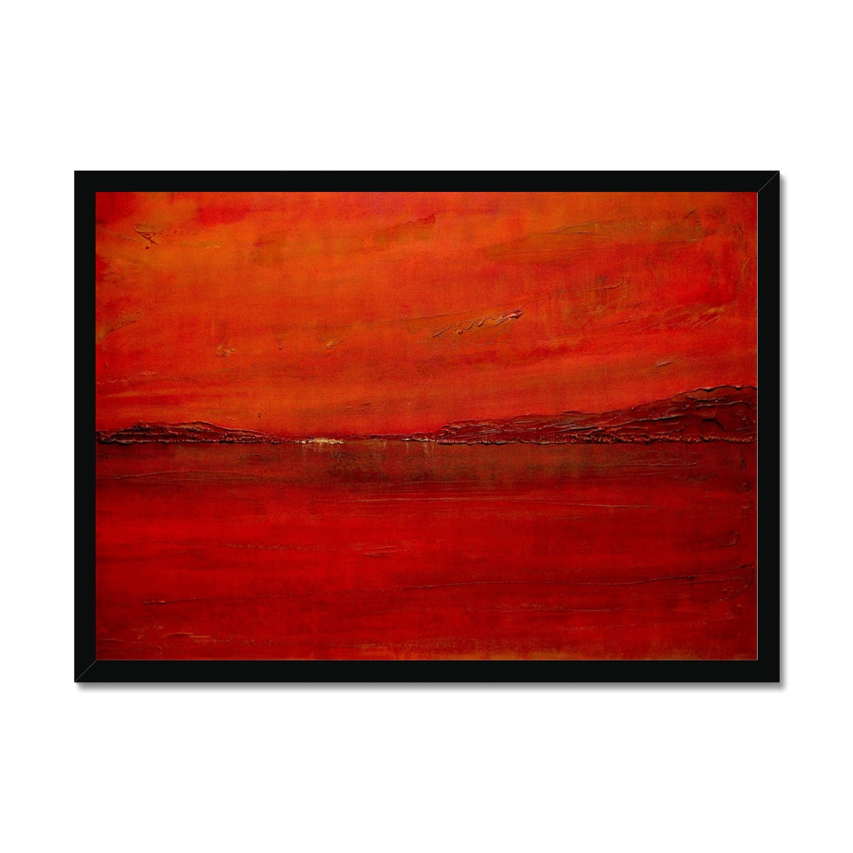 Deep Loch Lomond Sunset Painting | Framed Prints From Scotland-Framed Prints-Scottish Lochs & Mountains Art Gallery-A2 Landscape-Black Frame-Paintings, Prints, Homeware, Art Gifts From Scotland By Scottish Artist Kevin Hunter