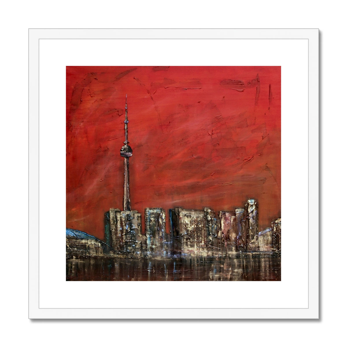 Toronto Sunset Painting | Framed & Mounted Prints From Scotland-Framed & Mounted Prints-World Art Gallery-20"x20"-White Frame-Paintings, Prints, Homeware, Art Gifts From Scotland By Scottish Artist Kevin Hunter