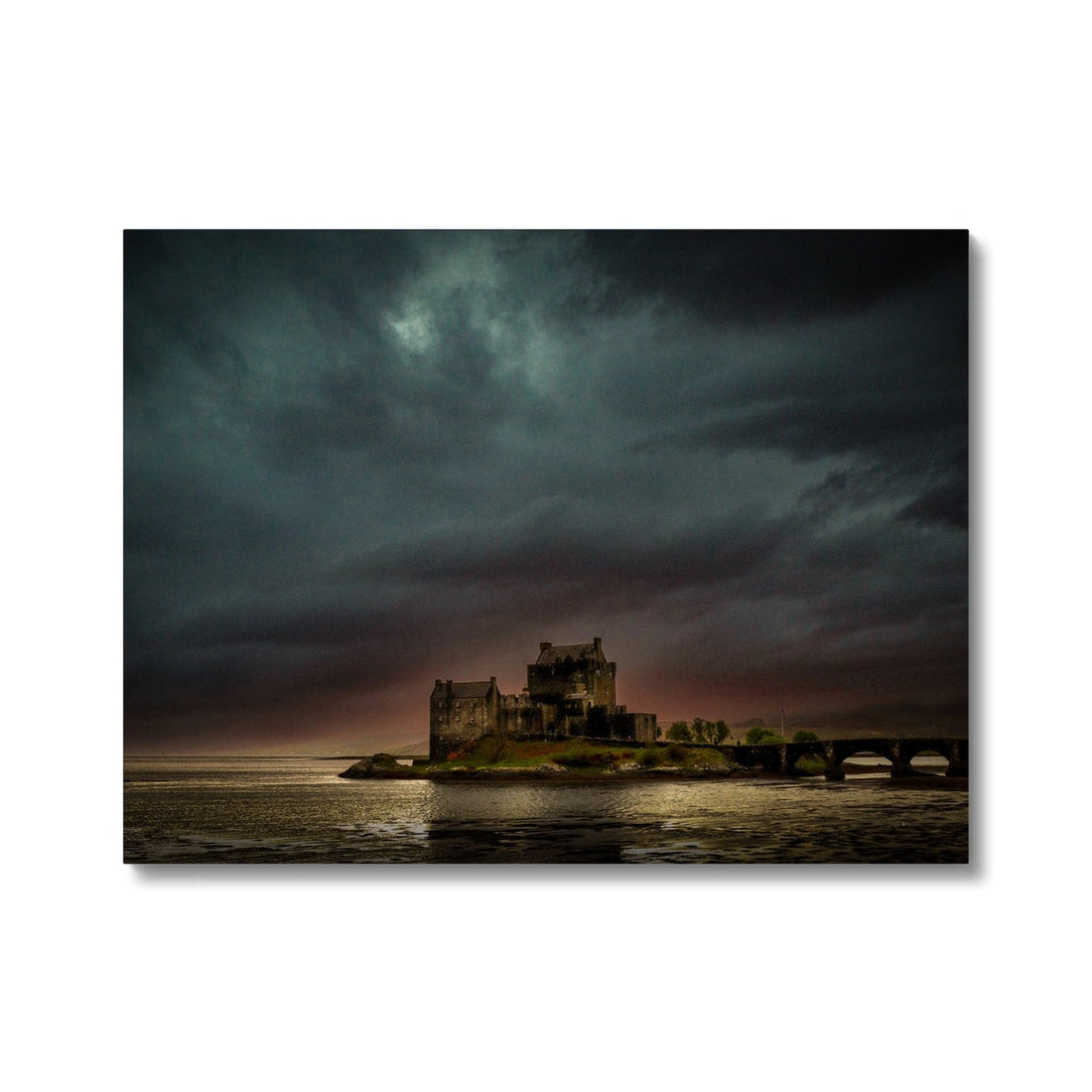 A Brooding Eilean Donan Castle Canvas | Historic &amp; Iconic Scotland Art Gallery | Paintings, Prints, Homeware and Art Gifts From Scotland By Scottish Artist Kevin Hunter