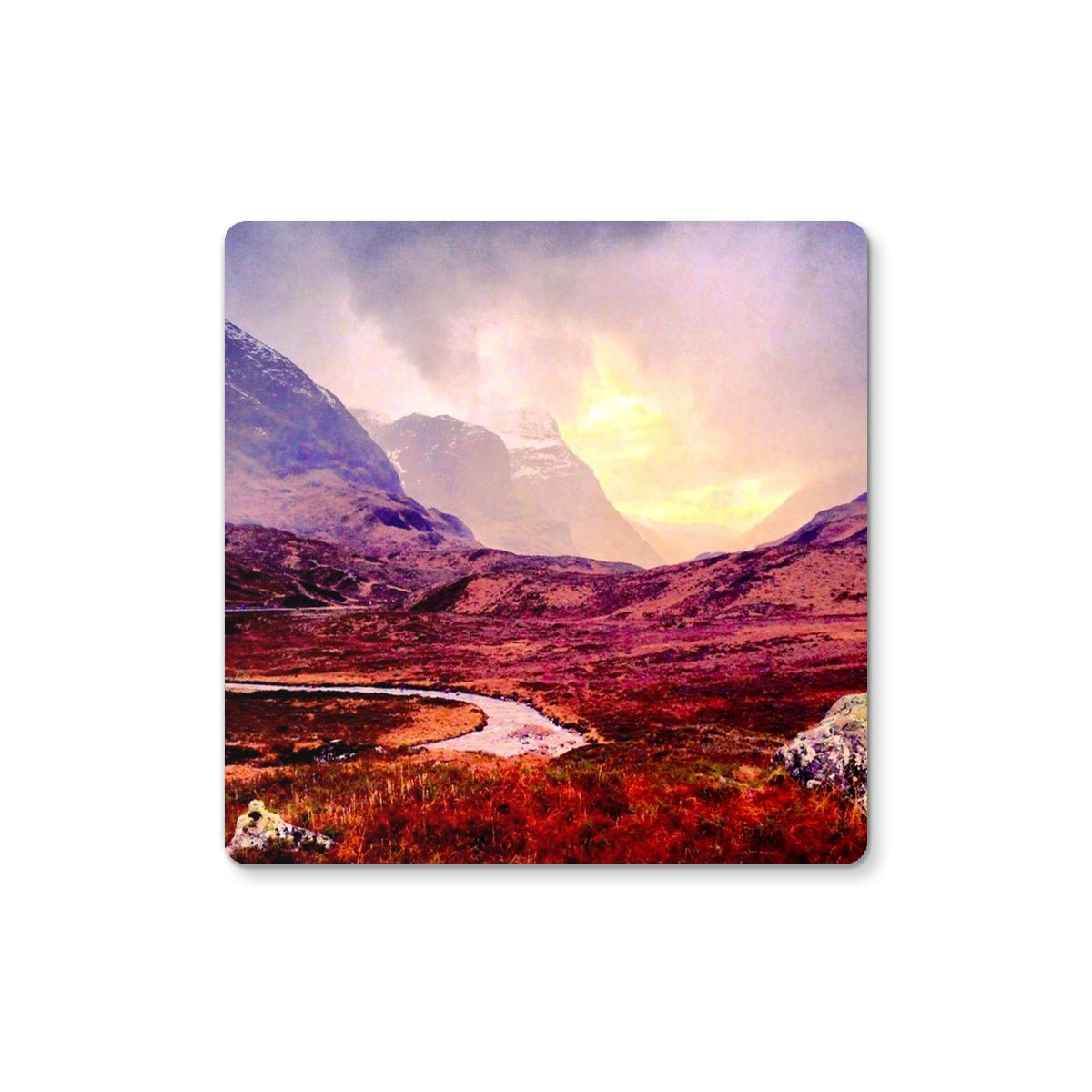 A Brooding Glencoe Art Gifts Coaster-Coasters-Glencoe Art Gallery-2 Coasters-Paintings, Prints, Homeware, Art Gifts From Scotland By Scottish Artist Kevin Hunter