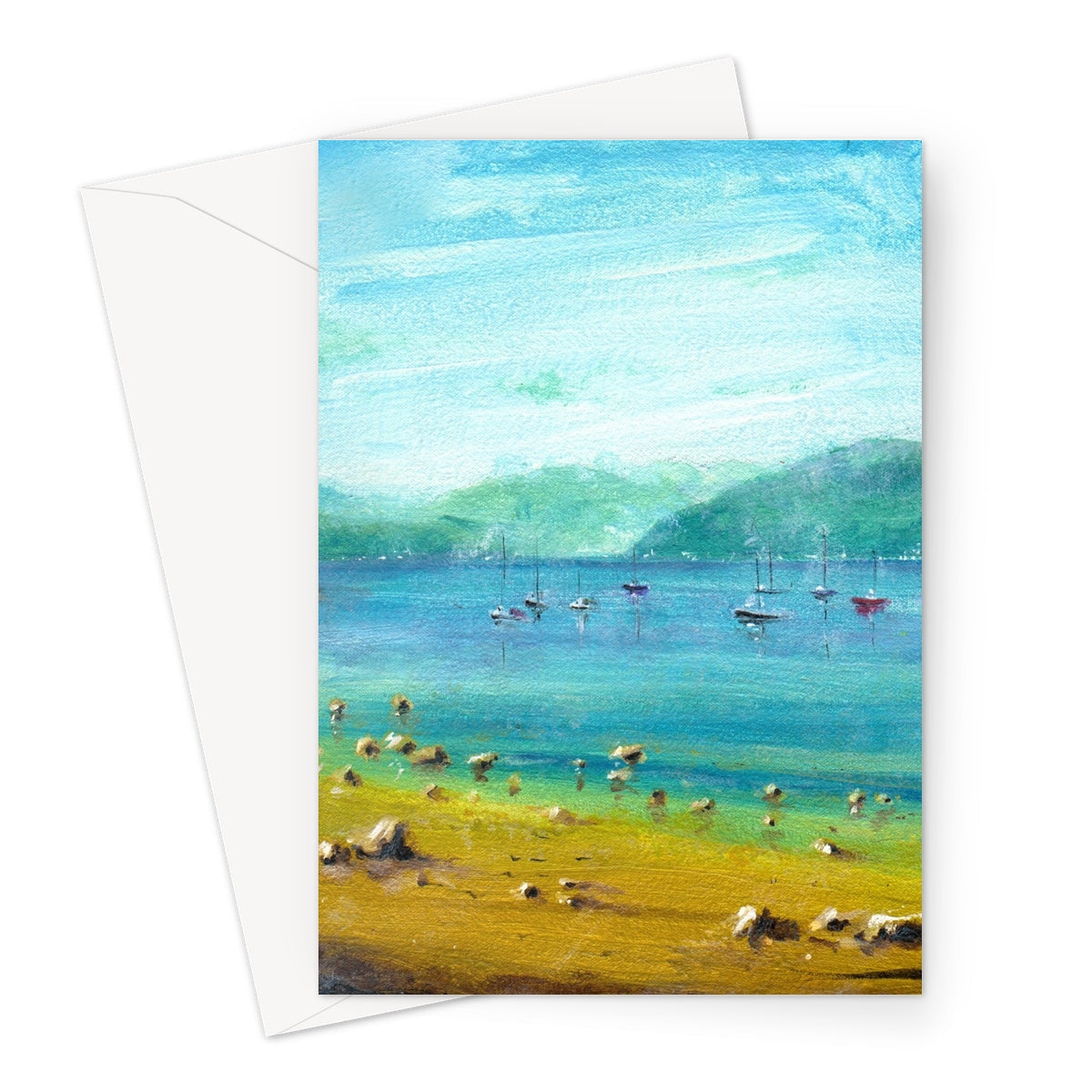 A Clyde Summer Day Scottish Art Gifts Greeting Card | River Clyde Art Gallery | Paintings, Prints, Homeware and Art Gifts From Scotland By Scottish Artist Kevin Hunter