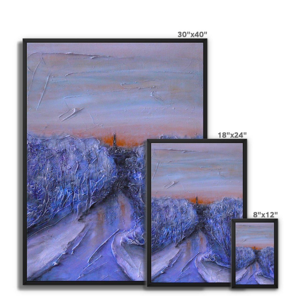 A Frozen River Kelvin Painting | Framed Canvas From Scotland-Floating Framed Canvas Prints-Edinburgh & Glasgow Art Gallery-Paintings, Prints, Homeware, Art Gifts From Scotland By Scottish Artist Kevin Hunter