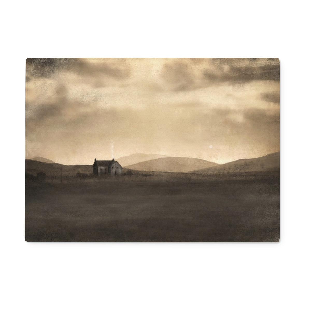 A Moonlit Croft Art Gifts Glass Chopping Board | Hebridean Islands Art Gallery | Paintings, Prints, Homeware and Art Gifts From Scotland By Scottish Artist Kevin Hunter