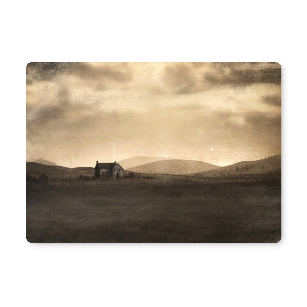 A Moonlit Croft Art Gifts Placemat-Placemats-Hebridean Islands Art Gallery-2 Placemats-Paintings, Prints, Homeware, Art Gifts From Scotland By Scottish Artist Kevin Hunter
