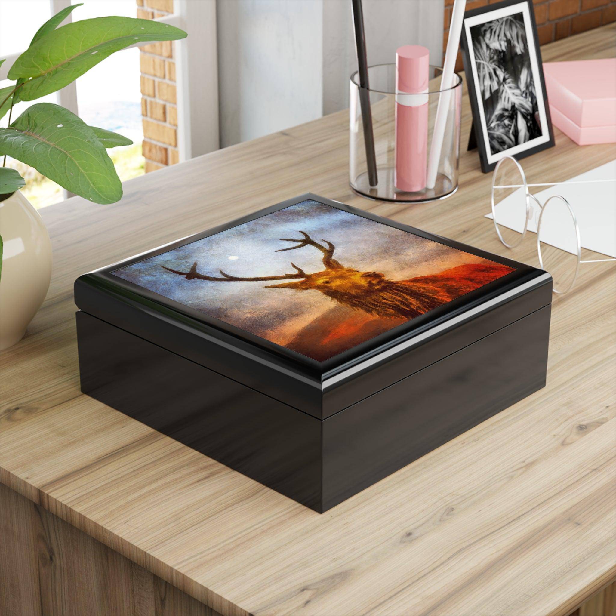 A Moonlit Highland Stag | Art Jewelry Box | Scotland