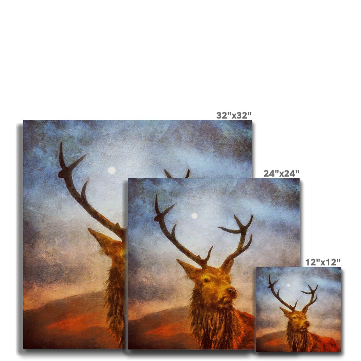 A Moonlit Highland Stag Painting | Canvas From Scotland-Contemporary Stretched Canvas Prints-Scottish Highlands & Lowlands Art Gallery-Paintings, Prints, Homeware, Art Gifts From Scotland By Scottish Artist Kevin Hunter
