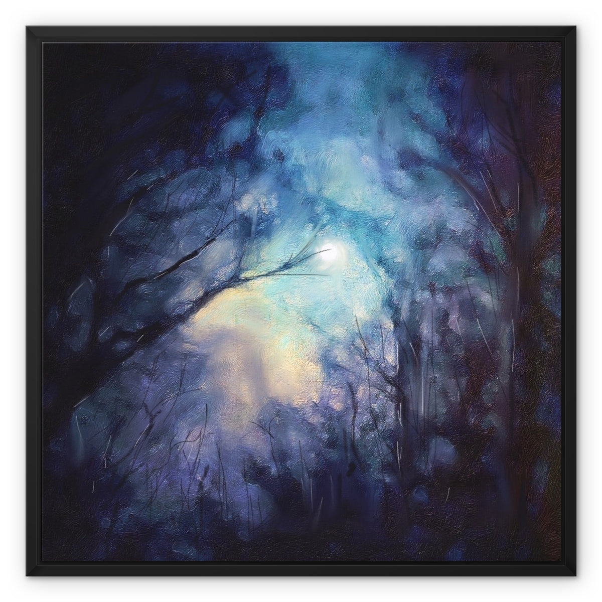 A Moonlit Highland Wood Painting | Framed Canvas Prints From Scotland