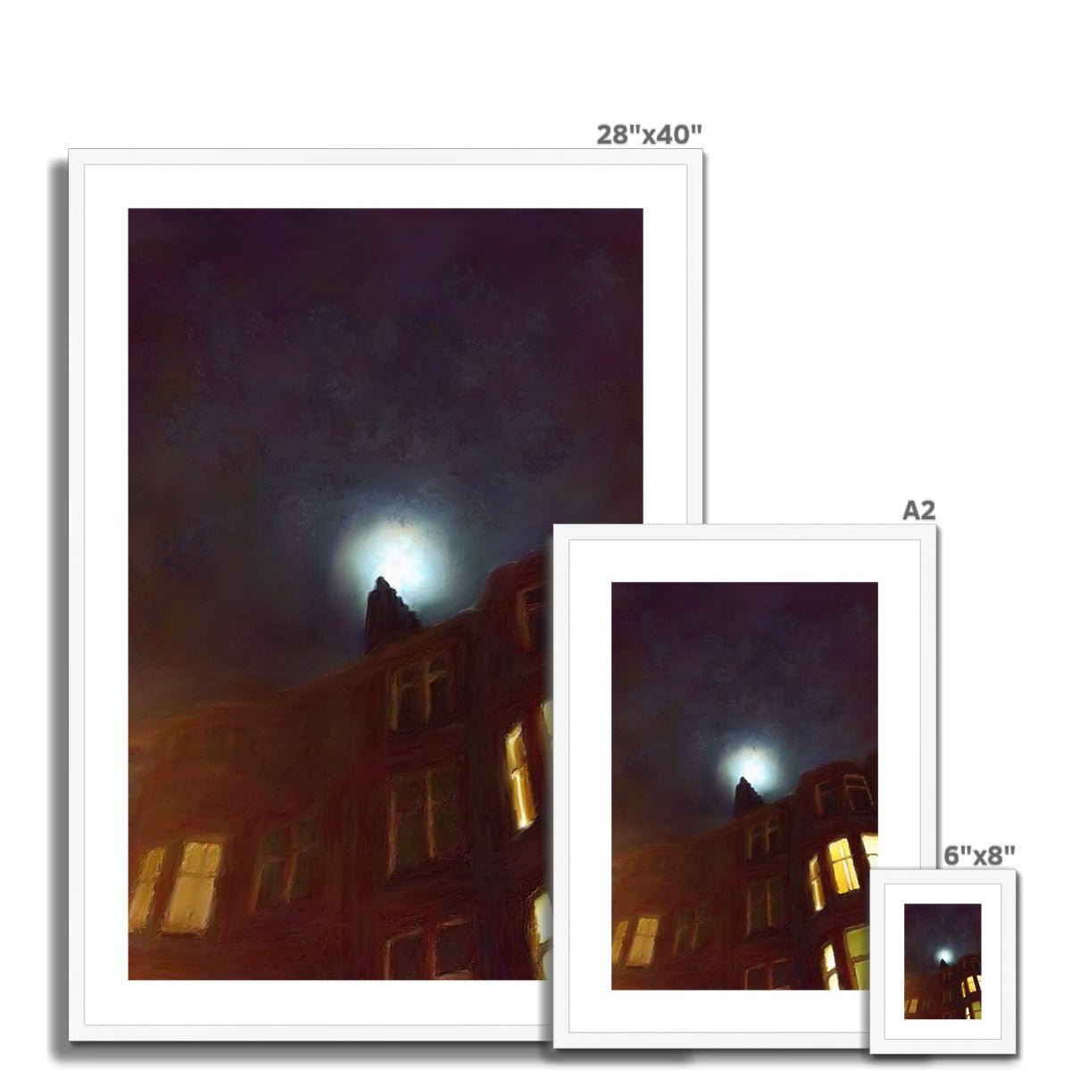 A Moonlit Tenement Painting | Framed &amp; Mounted Prints From Scotland