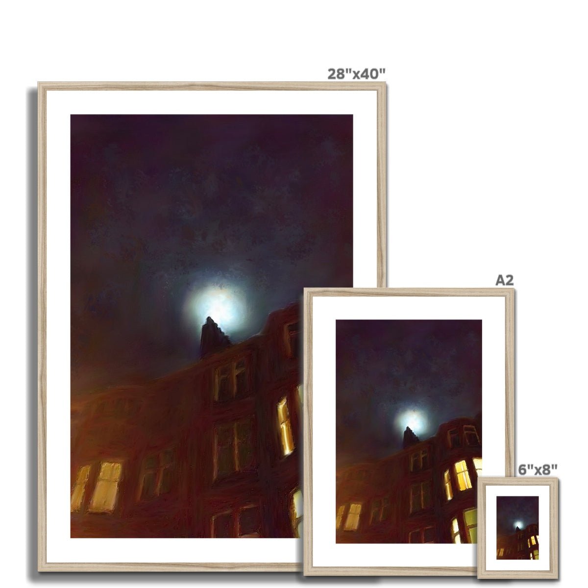 A Moonlit Tenement Painting | Framed & Mounted Prints From Scotland