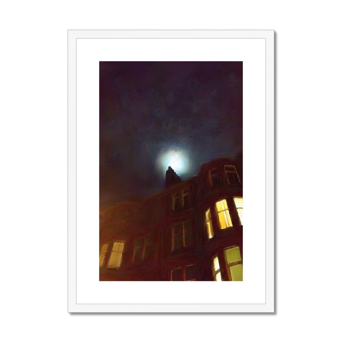 A Moonlit Tenement Painting | Framed & Mounted Prints From Scotland