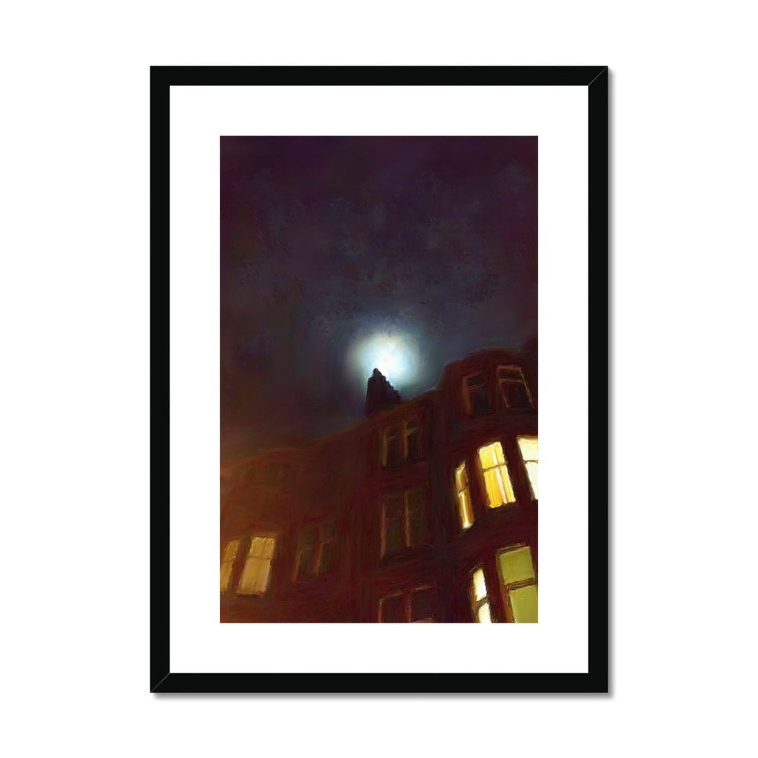 A Moonlit Tenement Painting | Framed &amp; Mounted Prints From Scotland