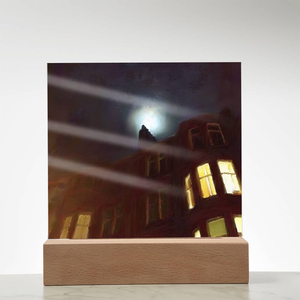 A Moonlit Tenement illuminated Neon Acrylic Art Plaque