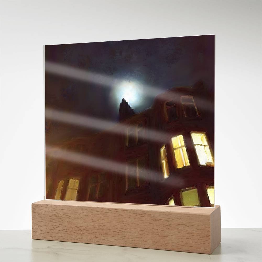 A Moonlit Tenement illuminated Neon Acrylic Art Plaque