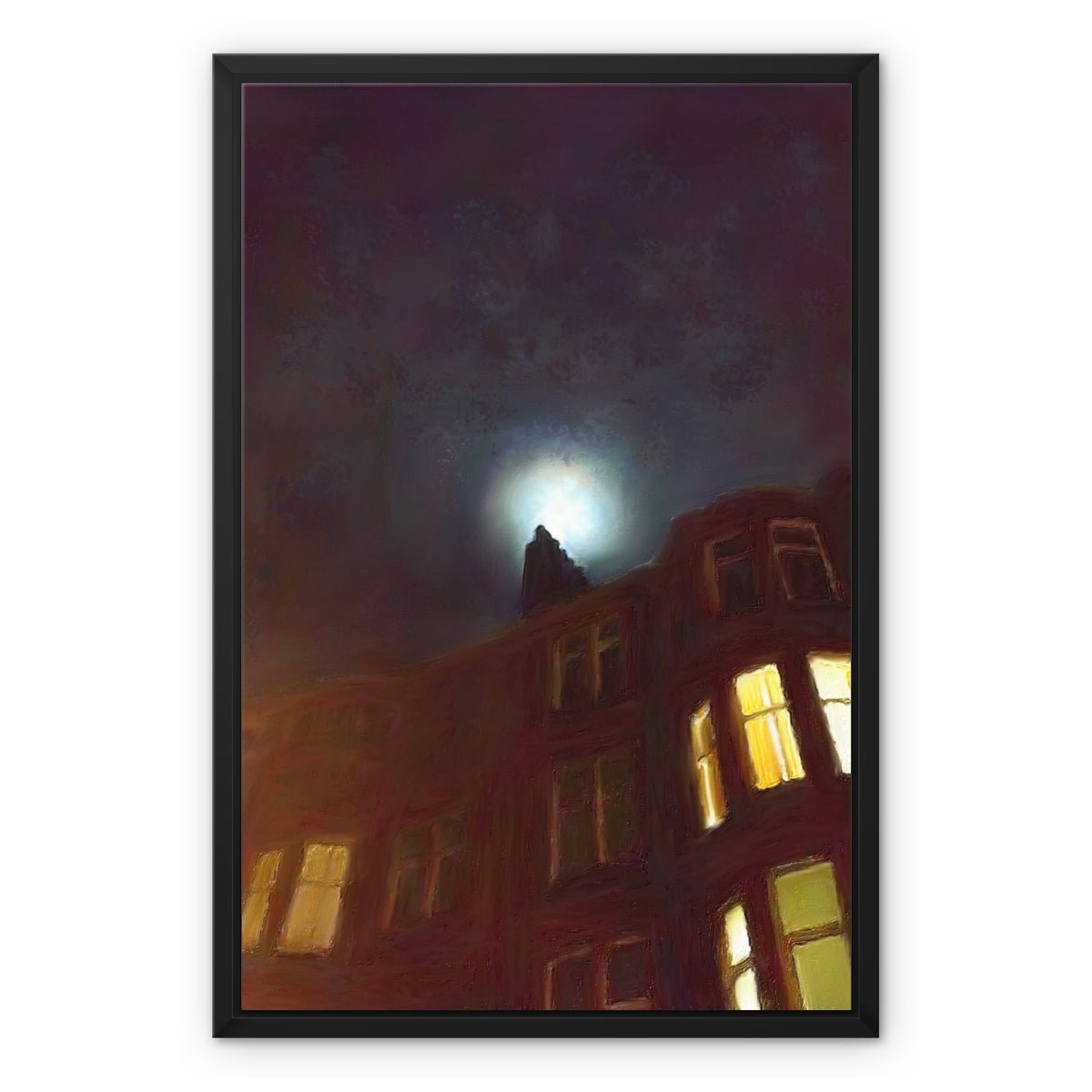 A Moonlit Tenement Painting | Framed Canvas From Scotland