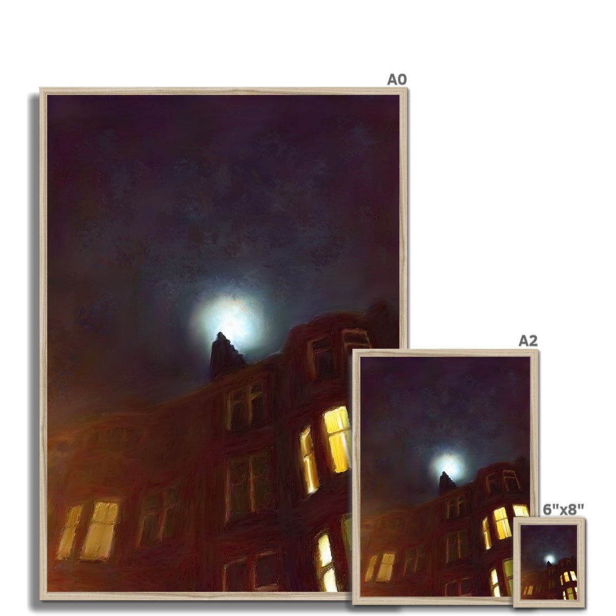 A Moonlit Tenement Painting | Framed Prints From Scotland-Framed Prints-Edinburgh & Glasgow Art Gallery-Paintings, Prints, Homeware, Art Gifts From Scotland By Scottish Artist Kevin Hunter