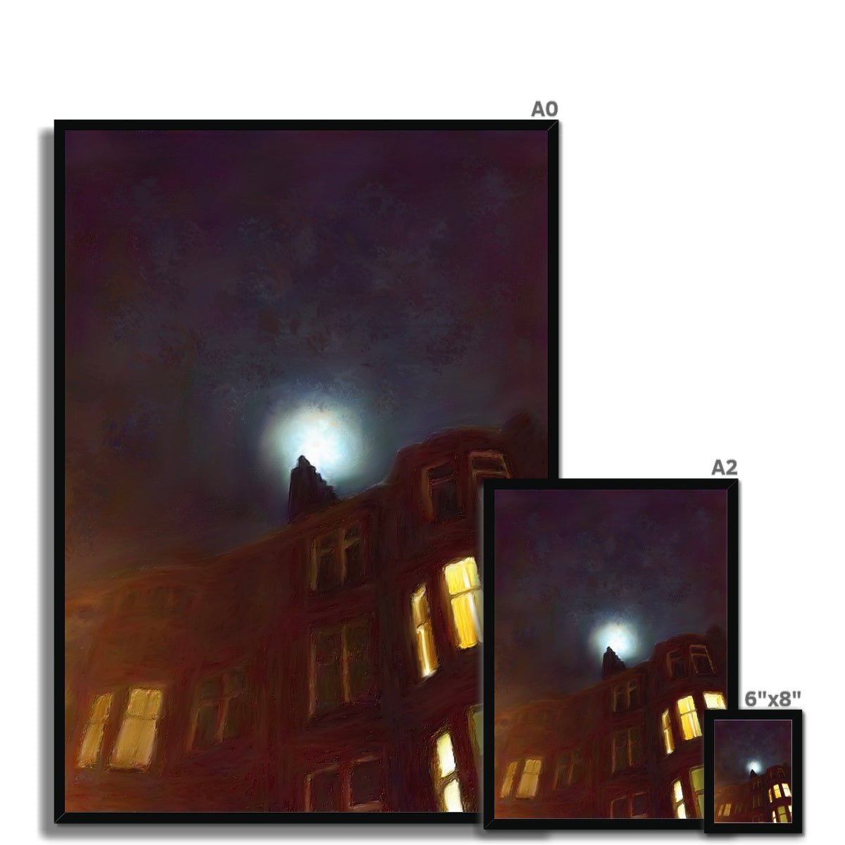 A Moonlit Tenement Painting | Framed Prints From Scotland-Framed Prints-Edinburgh & Glasgow Art Gallery-Paintings, Prints, Homeware, Art Gifts From Scotland By Scottish Artist Kevin Hunter