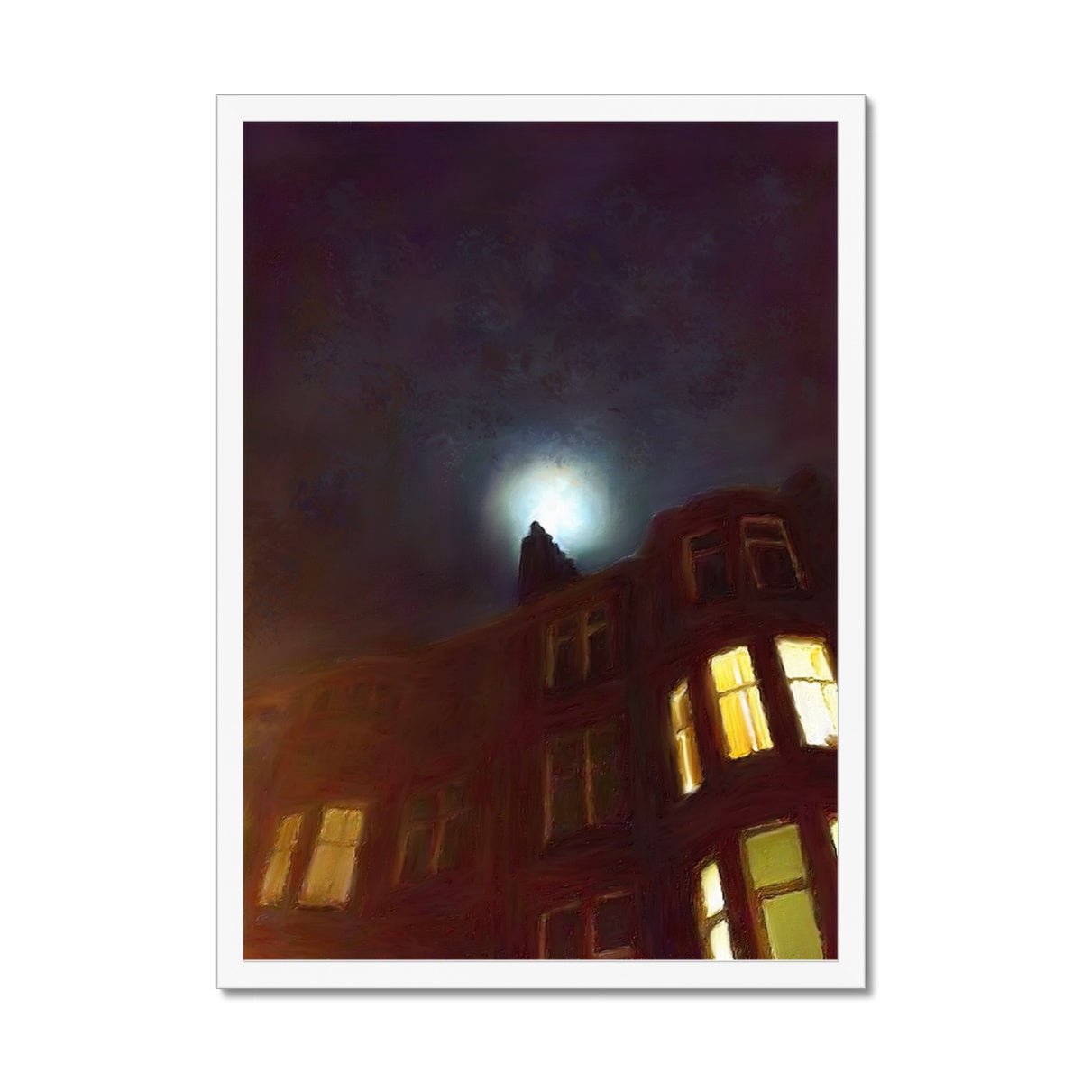 A Moonlit Tenement Painting | Framed Prints From Scotland