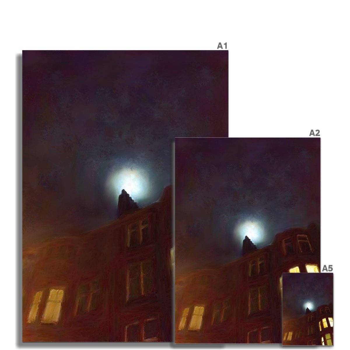 A Moonlit Tenement Painting | Signed Art Prints From Scotland | By Scottish Artist Hunter