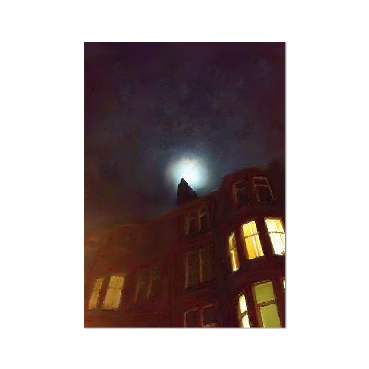 A Moonlit Tenement Painting | Signed Art Prints From Scotland | By Scottish Artist Hunter