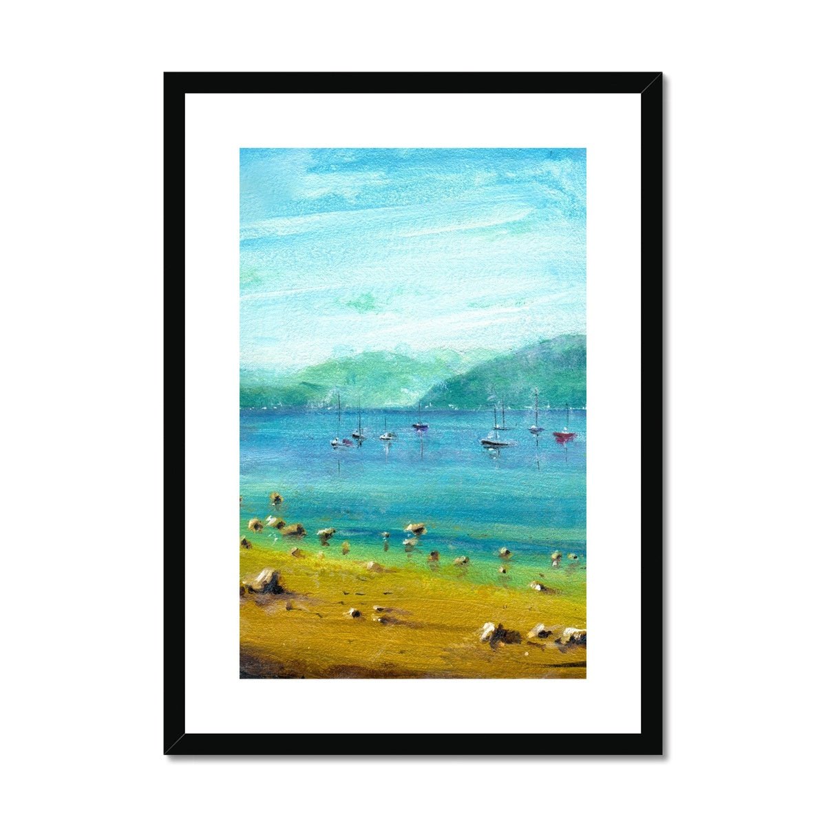A Summer Day On The Clyde Painting | Framed & Mounted Prints From Scotland-Framed & Mounted Prints-River Clyde Art Gallery-A2 Portrait-Black Frame-Paintings, Prints, Homeware, Art Gifts From Scotland By Scottish Artist Kevin Hunter