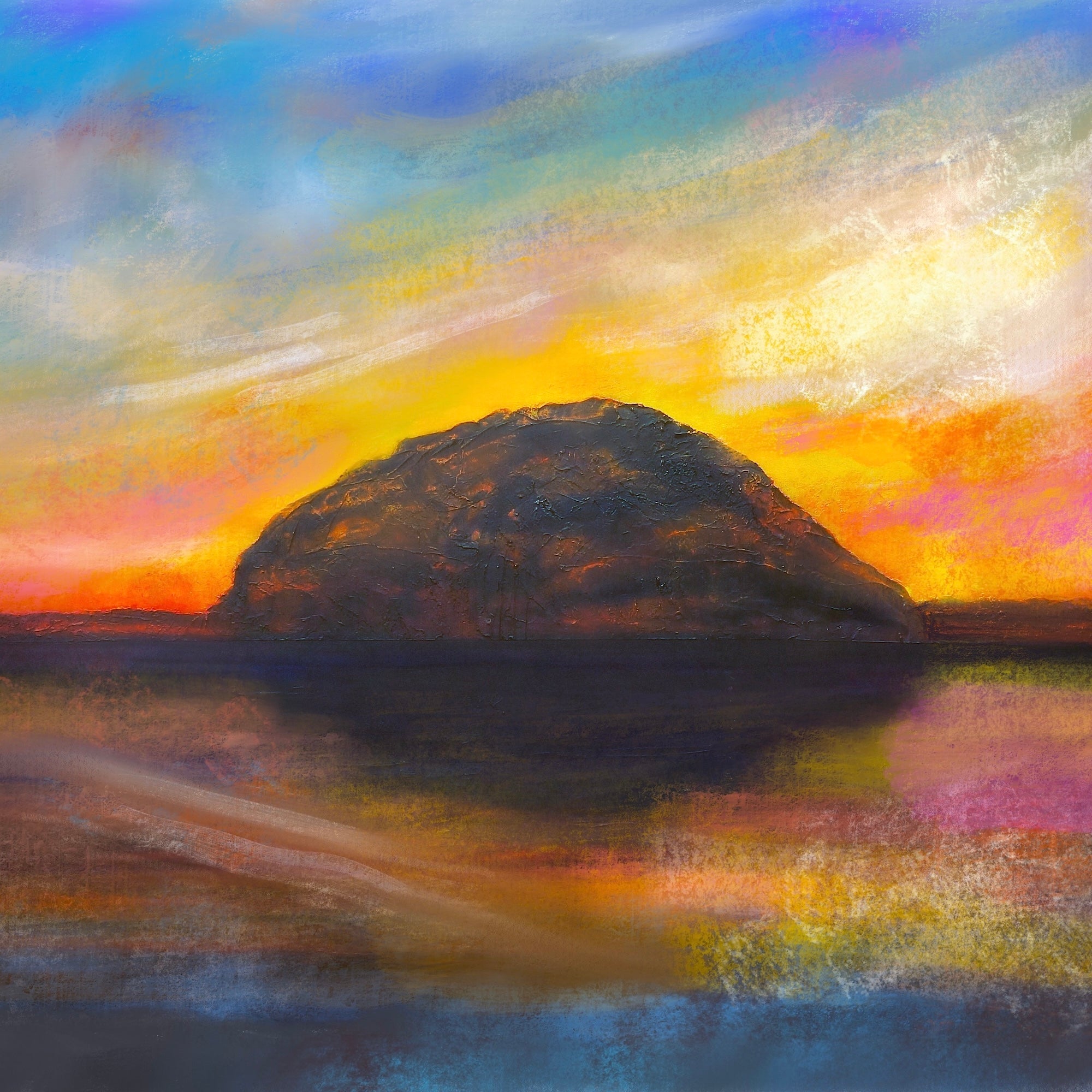 Ailsa Craig Dusk Wooden Art Block-Arran Art Gallery