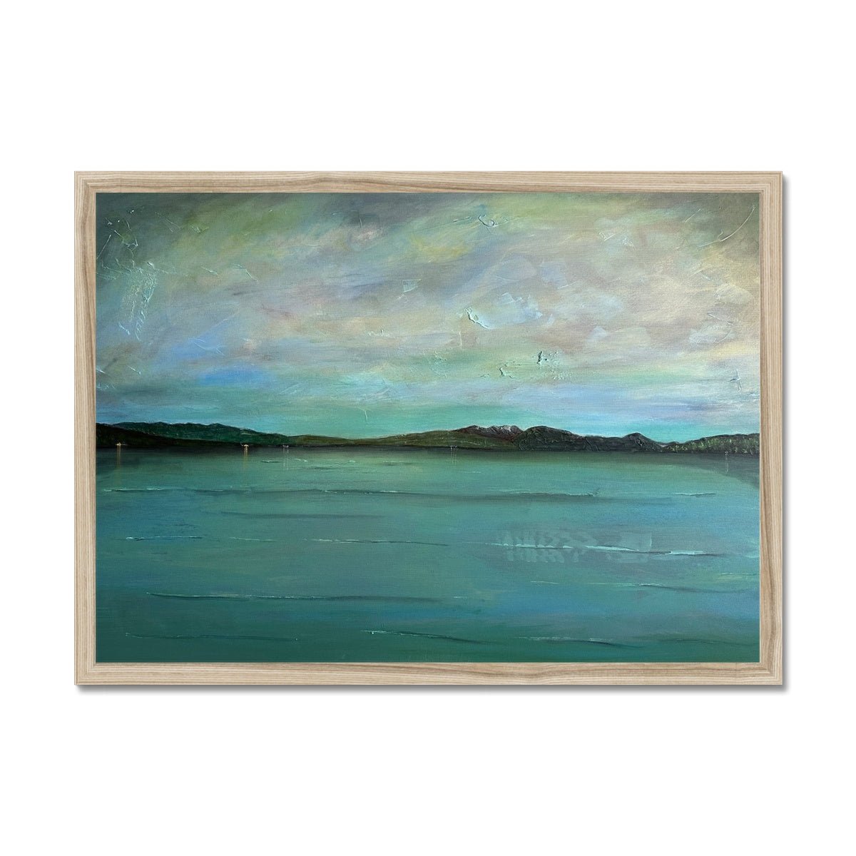 An Emerald Loch Lomond Painting | Framed Prints From Scotland-Framed Prints-Scottish Lochs & Mountains Art Gallery-A2 Landscape-Natural Frame-Paintings, Prints, Homeware, Art Gifts From Scotland By Scottish Artist Kevin Hunter