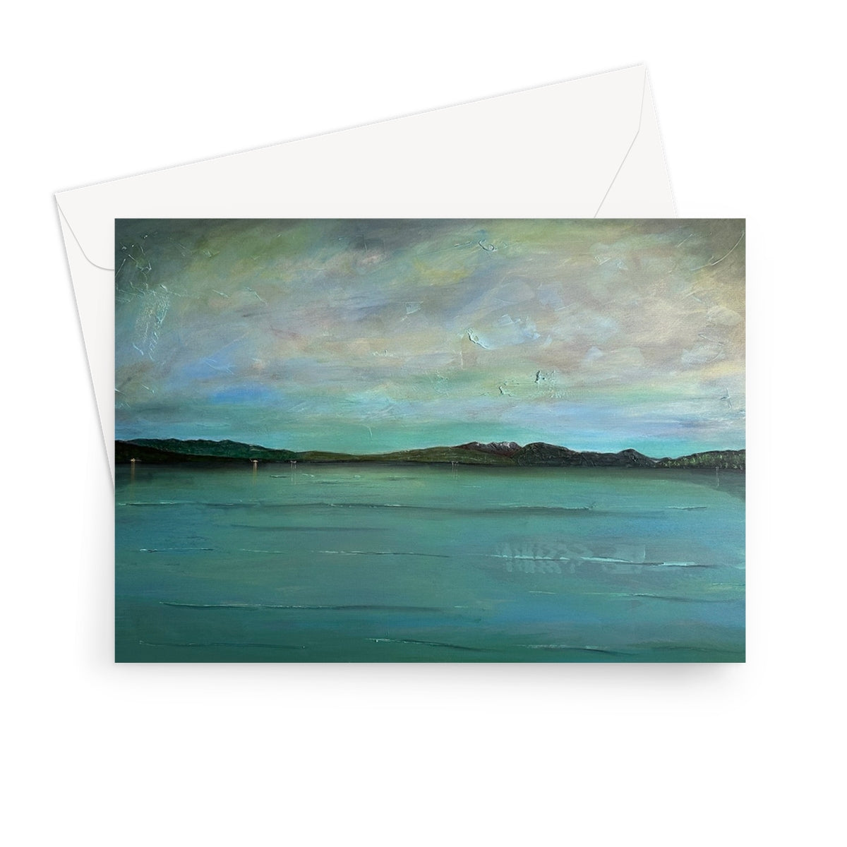 An Ethereal Loch Lomond Scottish Art Gifts Greeting Card | Scottish Lochs &amp; Mountains Art Gallery | Paintings, Prints, Homeware and Art Gifts From Scotland By Scottish Artist Kevin Hunter