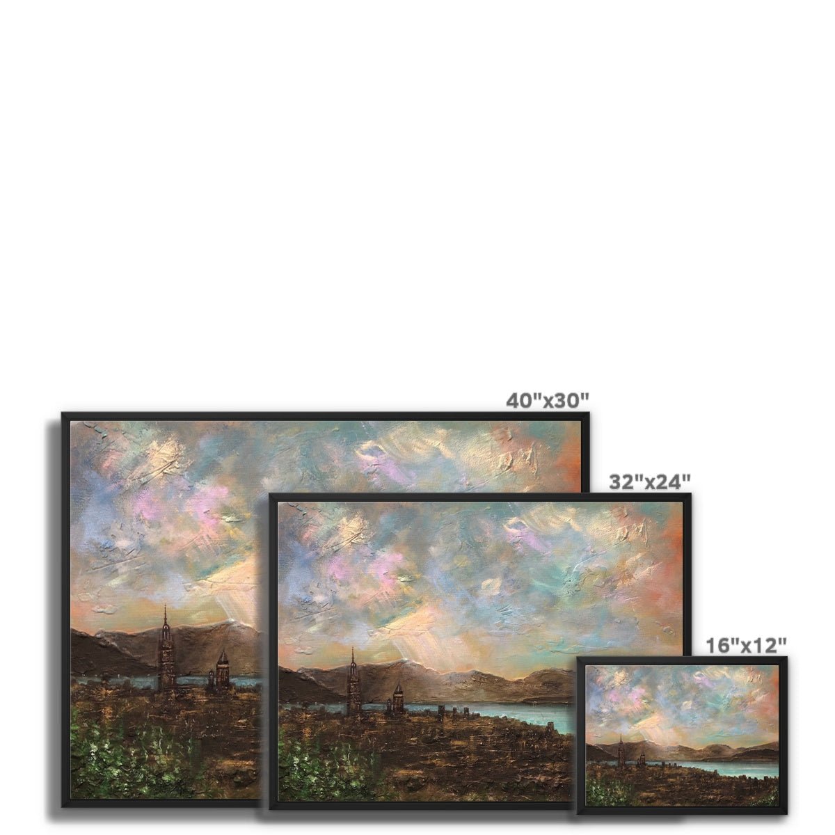 Angels Fingers Over Greenock Painting | Framed Canvas From Scotland-Floating Framed Canvas Prints-River Clyde Art Gallery-Paintings, Prints, Homeware, Art Gifts From Scotland By Scottish Artist Kevin Hunter