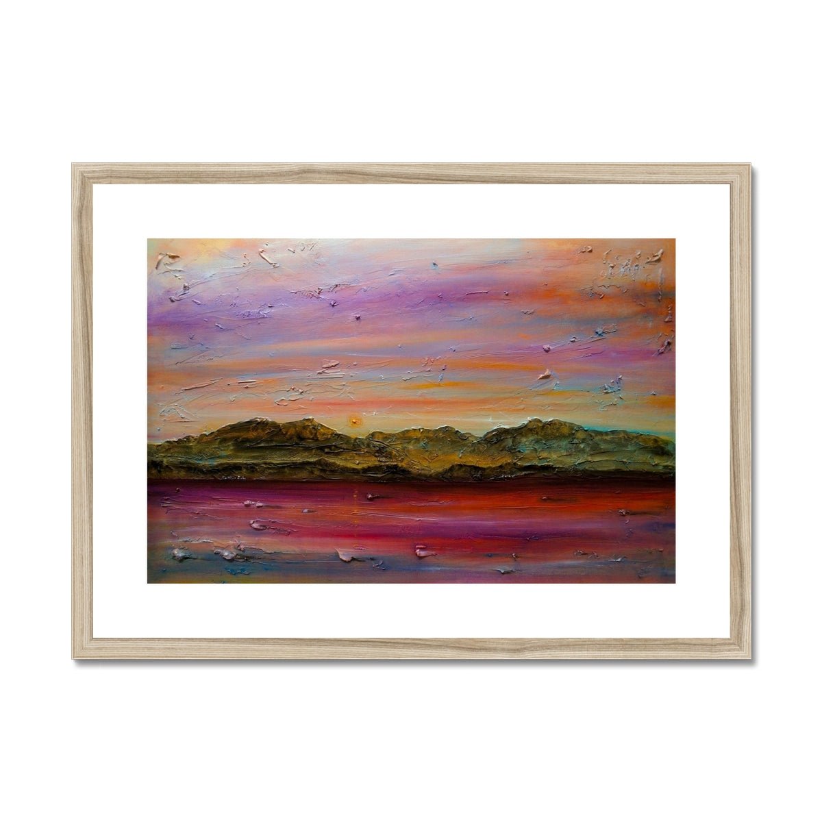 Arran Autumn Dusk Painting | Framed & Mounted Prints From Scotland-Framed & Mounted Prints-Arran Art Gallery-A2 Landscape-Natural Frame-Paintings, Prints, Homeware, Art Gifts From Scotland By Scottish Artist Kevin Hunter