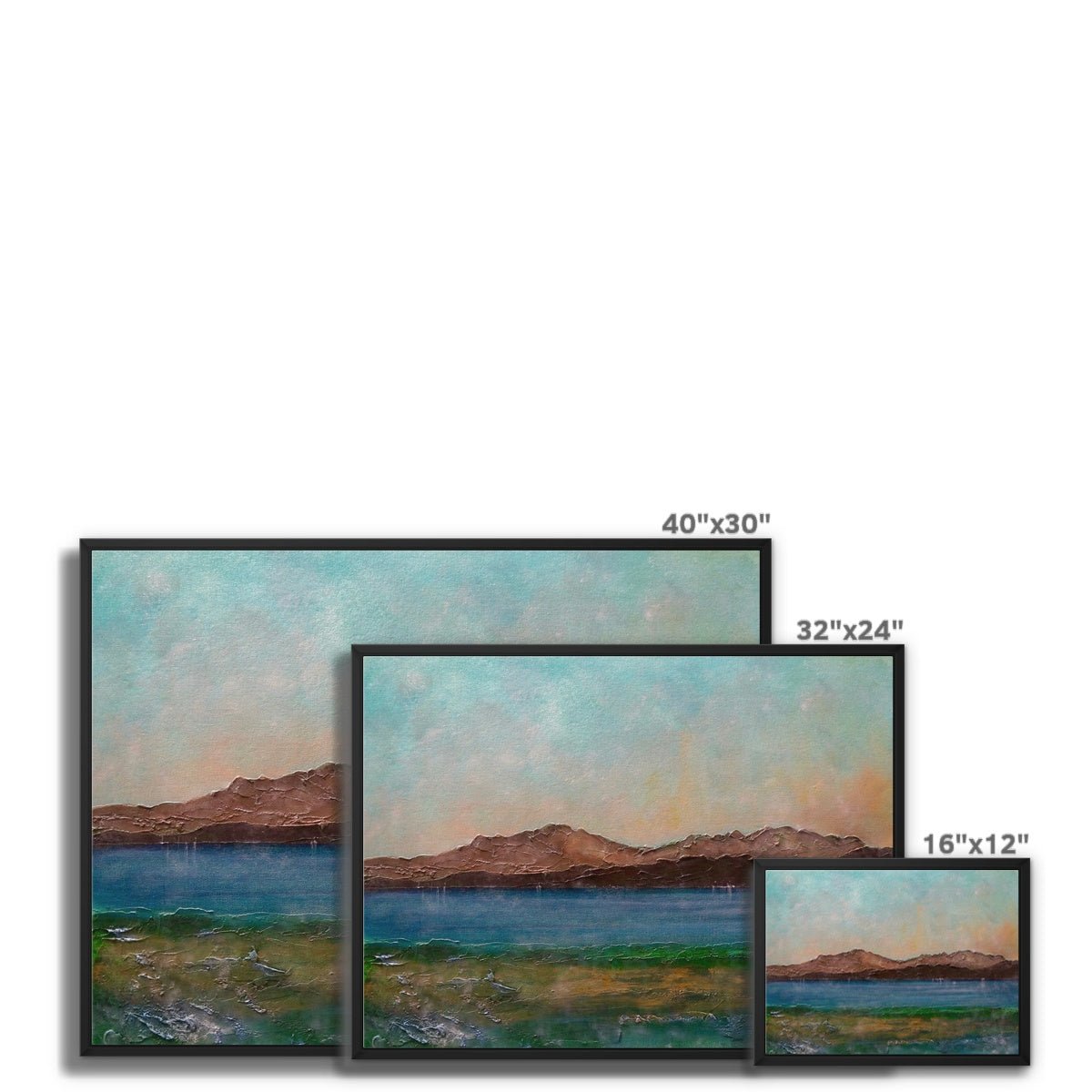 Arran From Scalpsie Bay Painting | Framed Canvas From Scotland-Floating Framed Canvas Prints-Arran Art Gallery-Paintings, Prints, Homeware, Art Gifts From Scotland By Scottish Artist Kevin Hunter