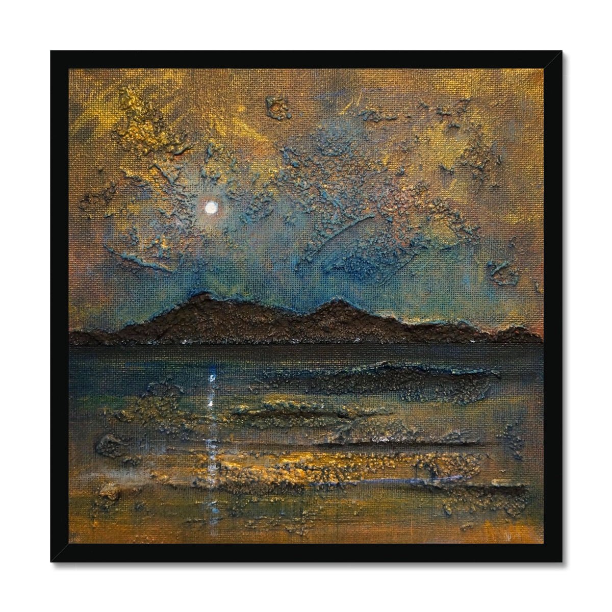 Arran Moonlight Painting | Framed Prints From Scotland-Framed Prints-Arran Art Gallery-20"x20"-Black Frame-Paintings, Prints, Homeware, Art Gifts From Scotland By Scottish Artist Kevin Hunter