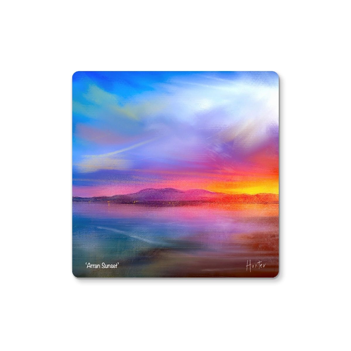 Arran Sunset Art Gifts Coaster-Coasters-Arran Art Gallery-6 Coasters-Paintings, Prints, Homeware, Art Gifts From Scotland By Scottish Artist Kevin Hunter