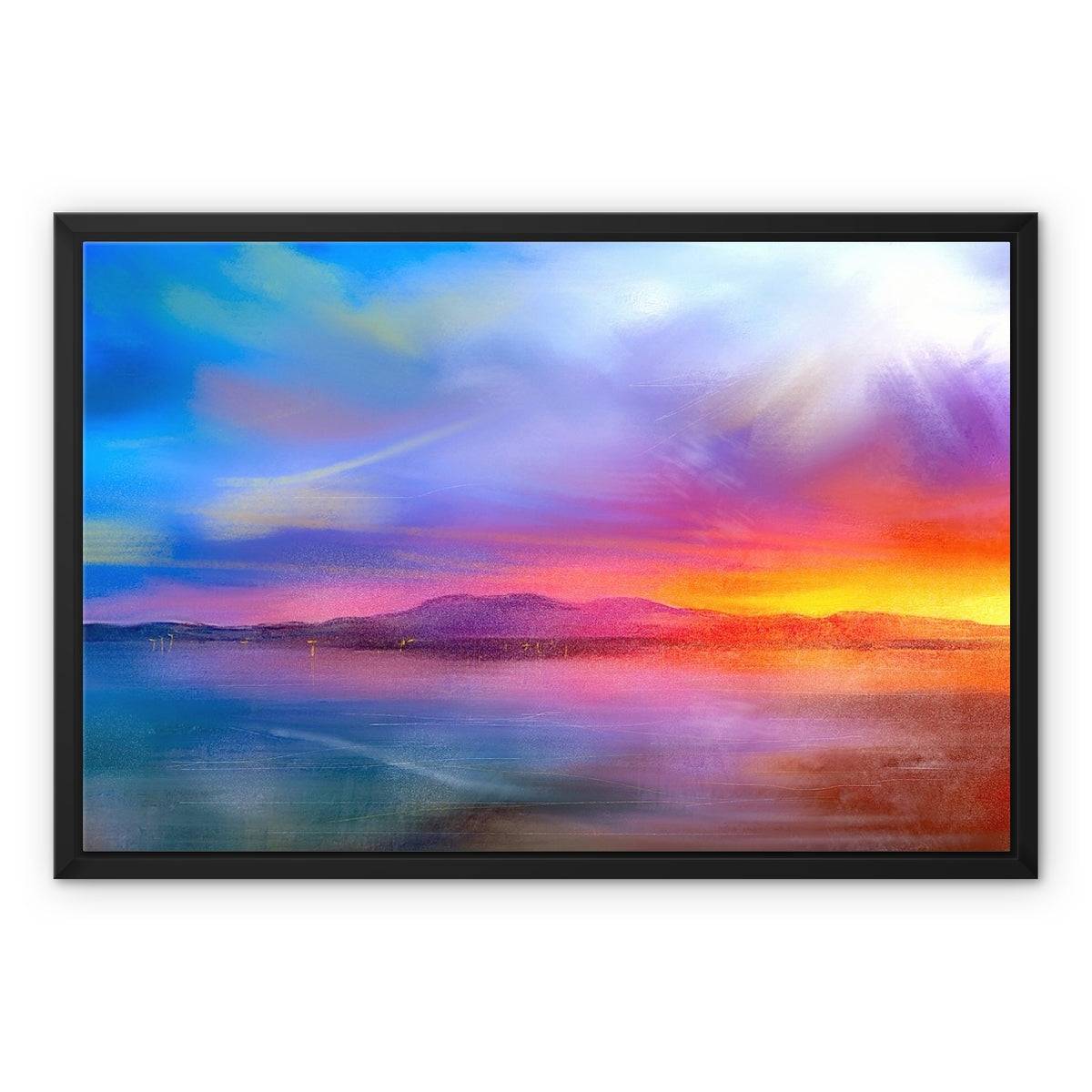 Arran Sunset Painting | Framed Canvas-Floating Framed Canvas Prints-Arran Art Gallery-24"x18"-Black Frame-Paintings, Prints, Homeware, Art Gifts From Scotland By Scottish Artist Kevin Hunter