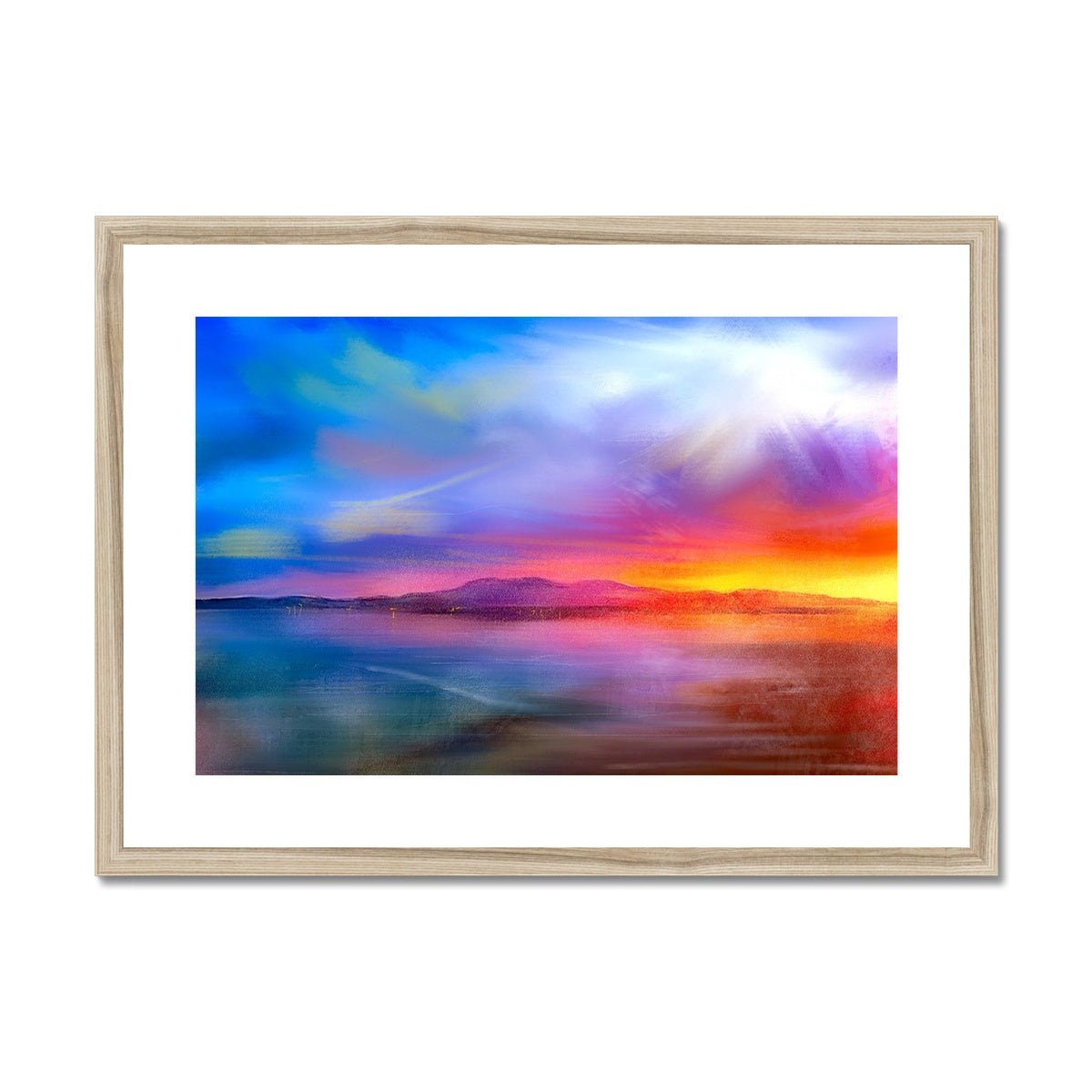 Arran Sunset Painting | Framed & Mounted Prints From Scotland-Framed & Mounted Prints-Arran Art Gallery-A2 Landscape-Natural Frame-Paintings, Prints, Homeware, Art Gifts From Scotland By Scottish Artist Kevin Hunter