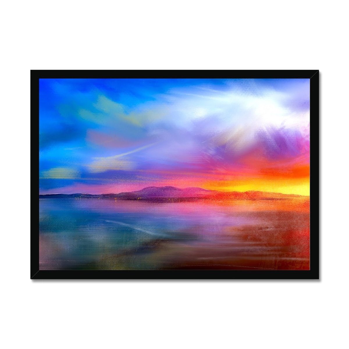 Arran Sunset Painting | Framed Prints From Scotland-Framed Prints-Arran Art Gallery-A2 Landscape-Black Frame-Paintings, Prints, Homeware, Art Gifts From Scotland By Scottish Artist Kevin Hunter