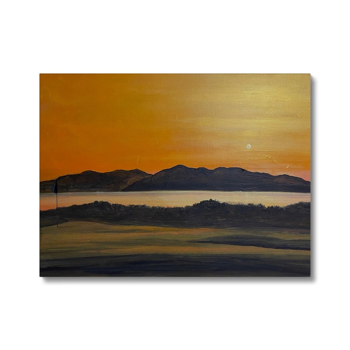 Arran & The 5th Green Royal Troon Golf Course Painting | Canvas-Contemporary Stretched Canvas Prints-Arran Art Gallery-24"x18"-Paintings, Prints, Homeware, Art Gifts From Scotland By Scottish Artist Kevin Hunter