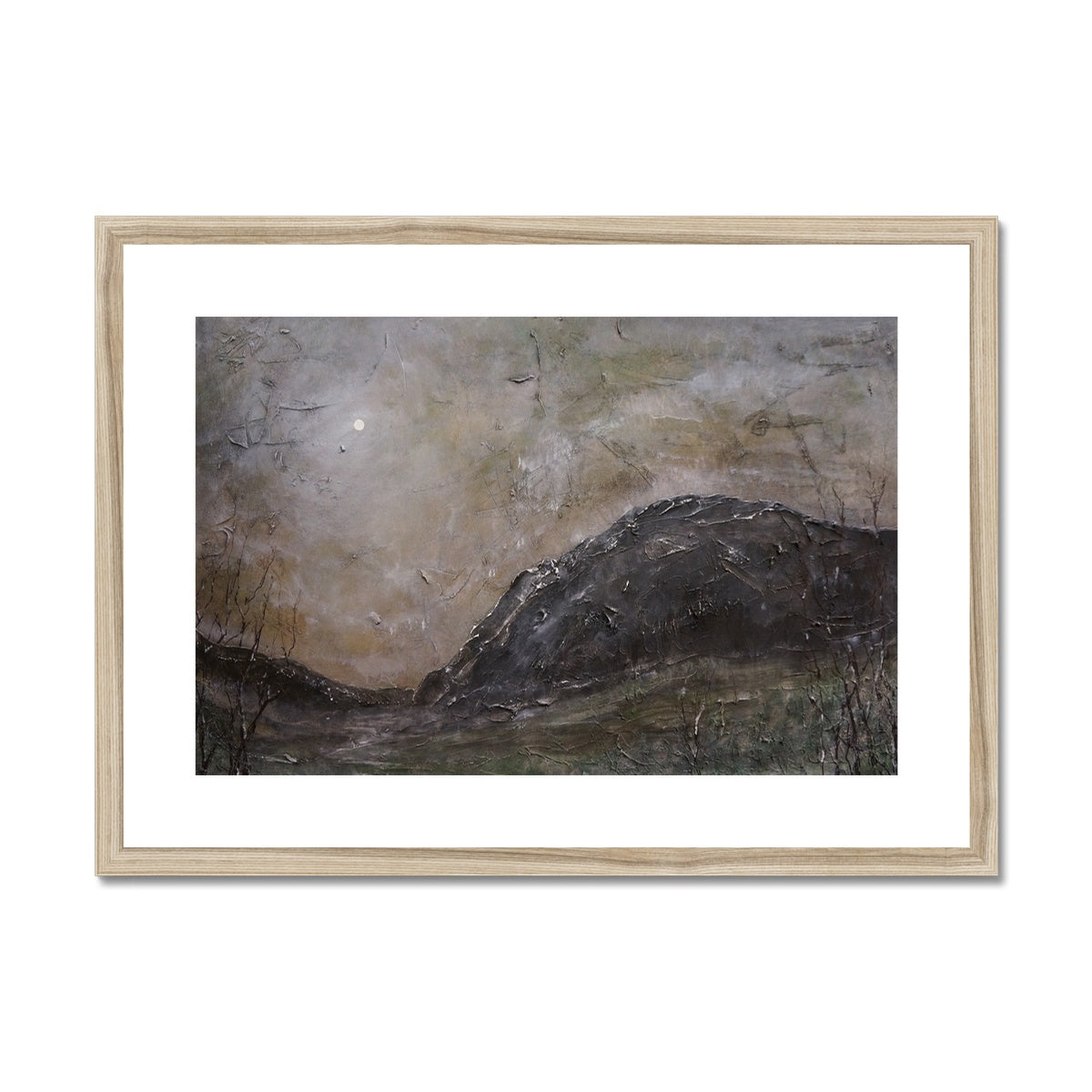 Glen Nevis Moonlight Painting | Framed & Mounted Prints From Scotland-Framed & Mounted Prints-Scottish Lochs & Mountains Art Gallery-A2 Landscape-Natural Frame-Paintings, Prints, Homeware, Art Gifts From Scotland By Scottish Artist Kevin Hunter