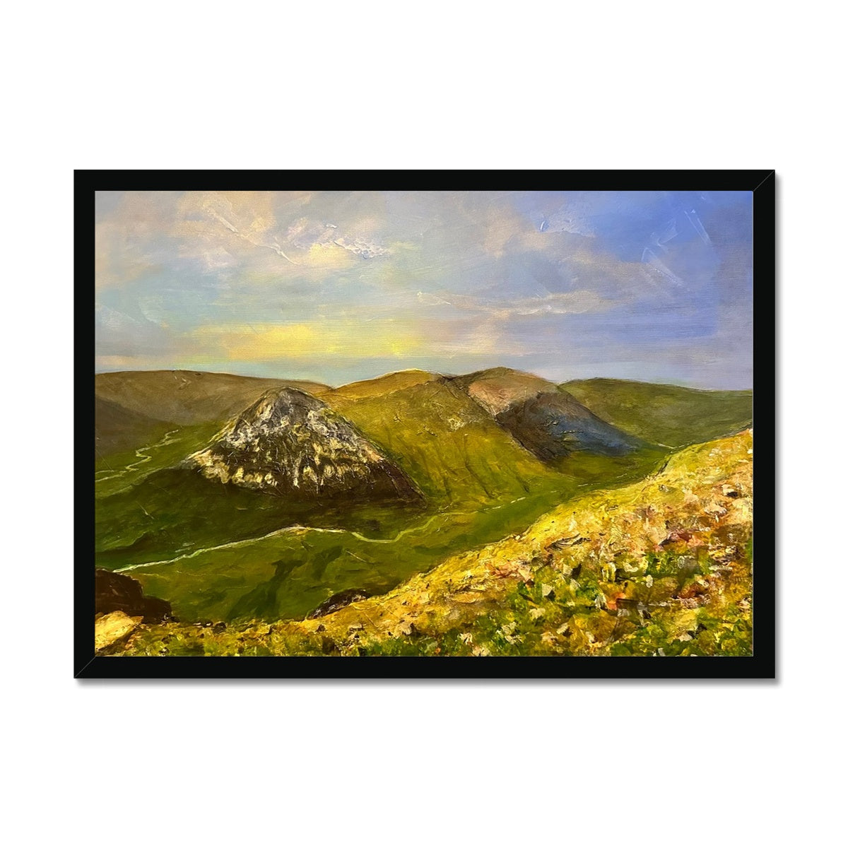 The Devil’s Point From Cairn a Mhaim Painting | Framed Prints From Scotland-Framed Prints-Scottish Lochs & Mountains Art Gallery-A2 Landscape-Black Frame-Paintings, Prints, Homeware, Art Gifts From Scotland By Scottish Artist Kevin Hunter
