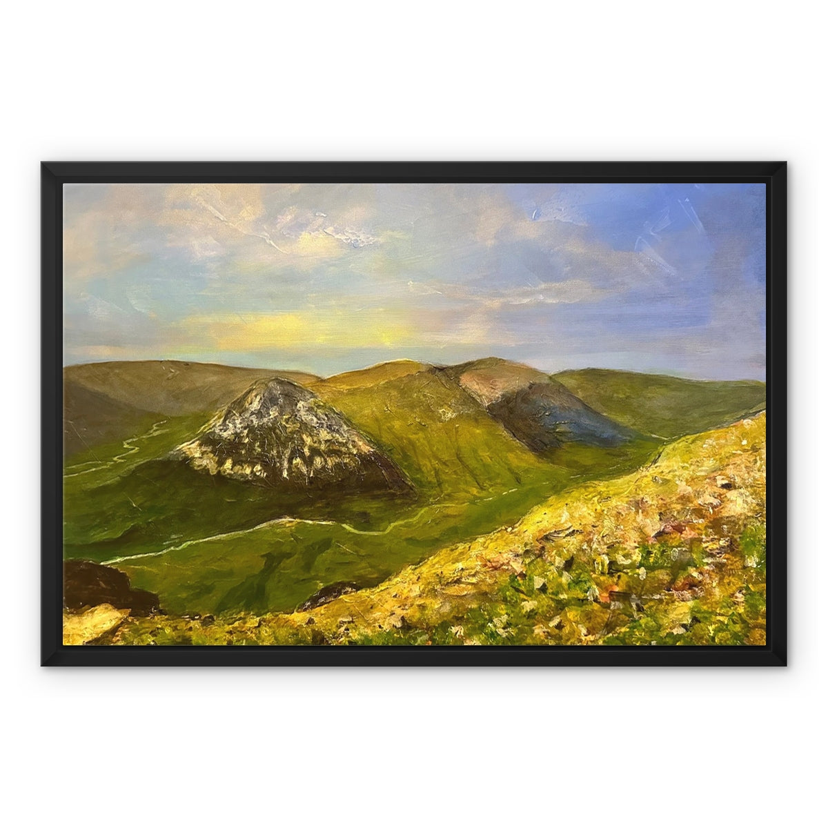 The Devil’s Point From Cairn a Mhaim Painting | Framed Canvas From Scotland-Floating Framed Canvas Prints-Scottish Lochs & Mountains Art Gallery-24"x18"-Black Frame-Paintings, Prints, Homeware, Art Gifts From Scotland By Scottish Artist Kevin Hunter