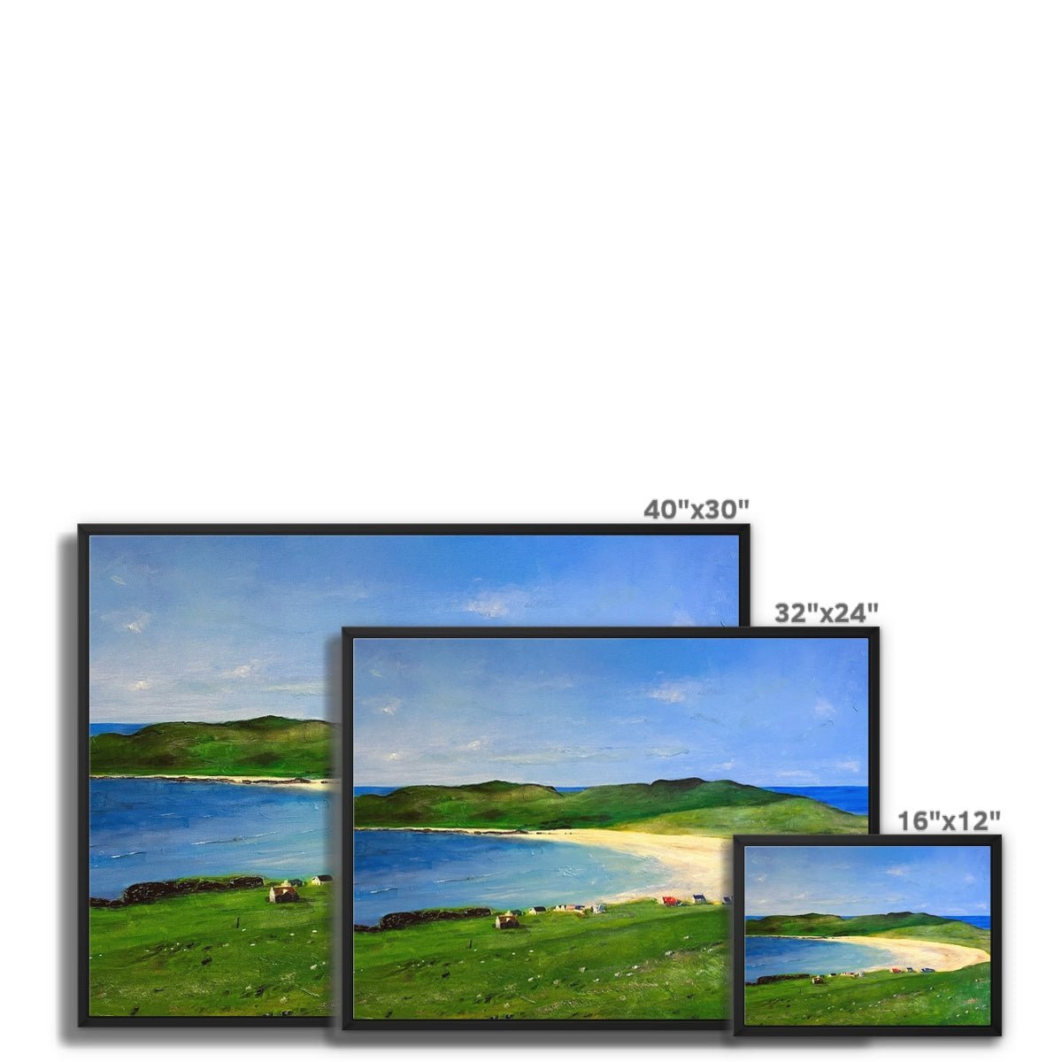 Balephuil Beach Tiree Painting | Framed Canvas From Scotland-Floating Framed Canvas Prints-Hebridean Islands Art Gallery-Paintings, Prints, Homeware, Art Gifts From Scotland By Scottish Artist Kevin Hunter