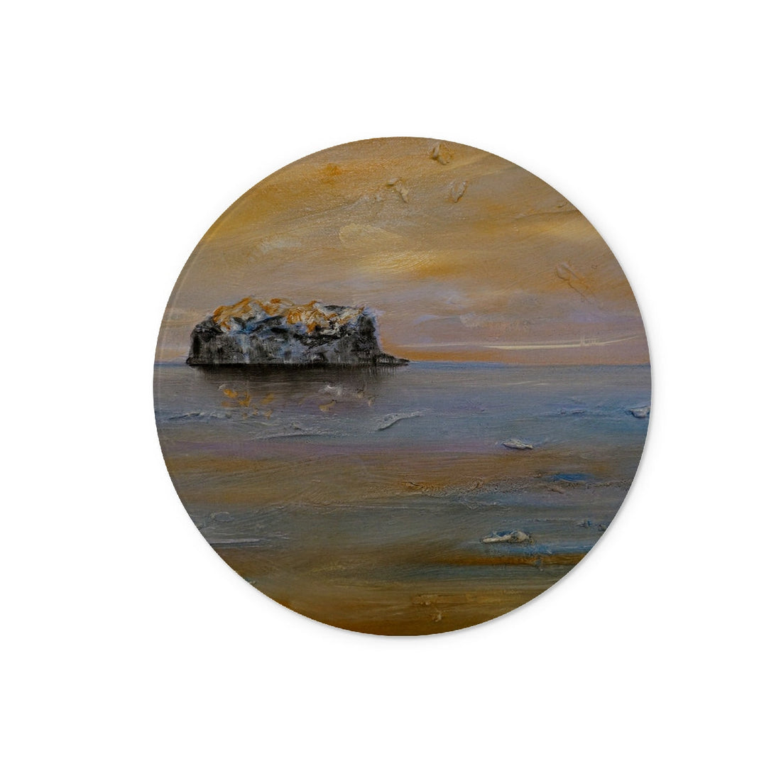 Bass Rock Dawn Art Gifts Glass Chopping Board | Edinburgh &amp; Glasgow Art Gallery | Paintings, Prints, Homeware and Art Gifts From Scotland By Scottish Artist Kevin Hunter